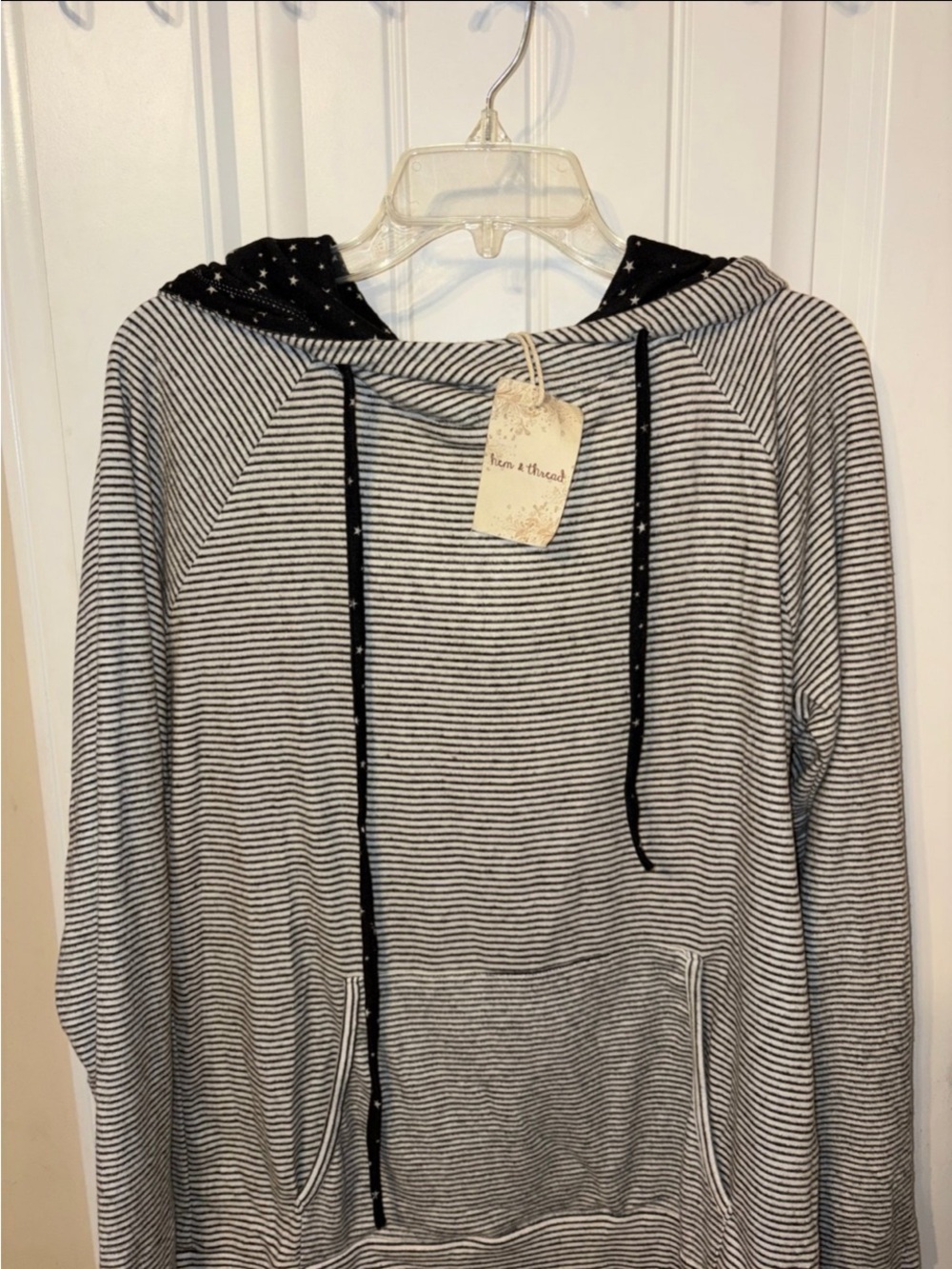 Hem & Thread Black and Cream Striped Hooded Pullover